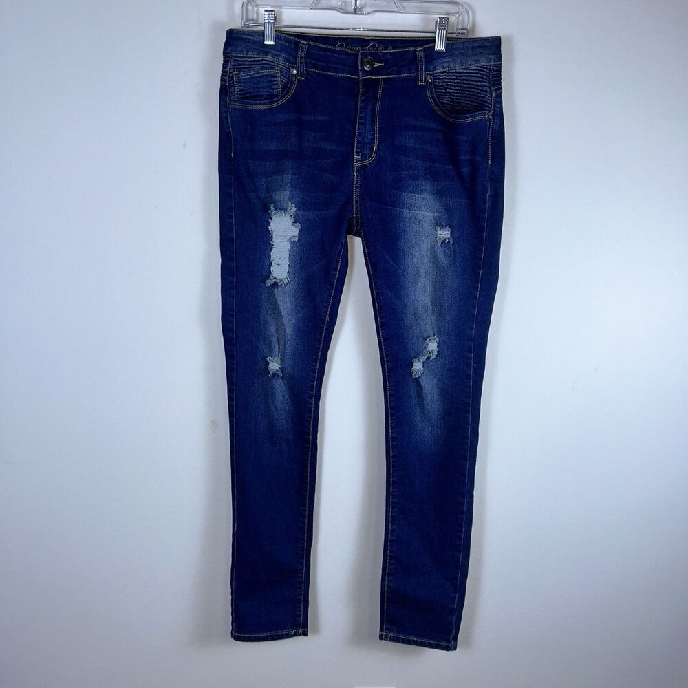 Bamboo Jeans Juniors 15 Skinny Distressed Moto Denim Medium Wash Stretch NWT